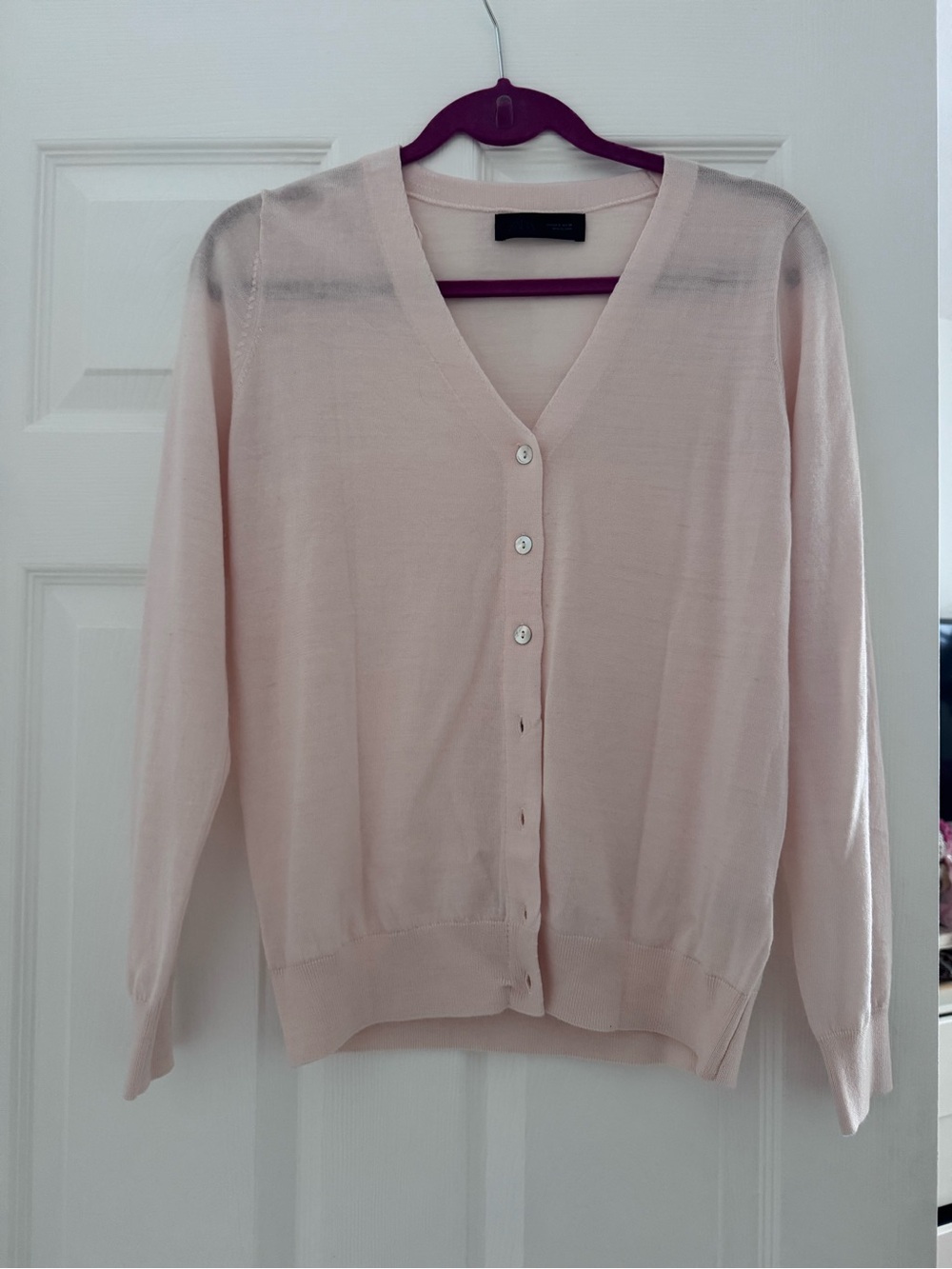 Zara light Pink V-Neck Button-Front Wool Cardigan